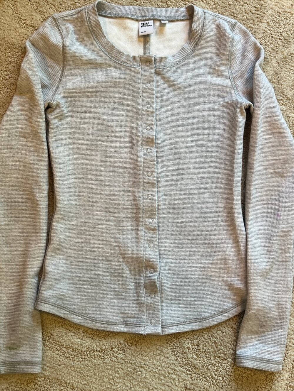 TNA Aritzia Wafflex Waffle Knit Snap Front Long Sleeve Top 2XS